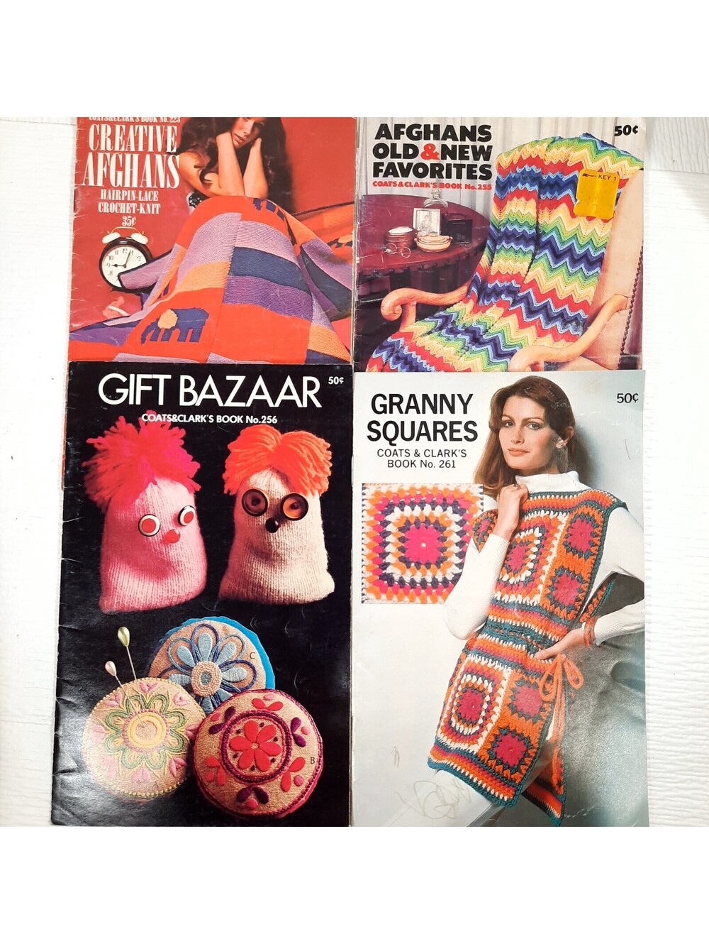 Vintage Coats & Clark's Books Creative Afghans Gift Bazaar Granny Squares 1970s